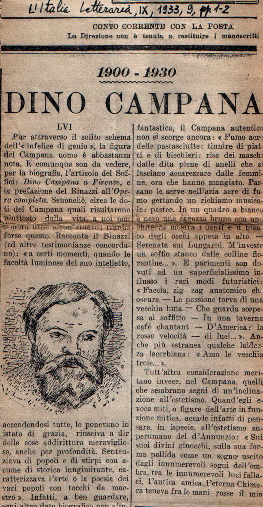 Ritaglio articolo di Gargiulo su Campana - incipit